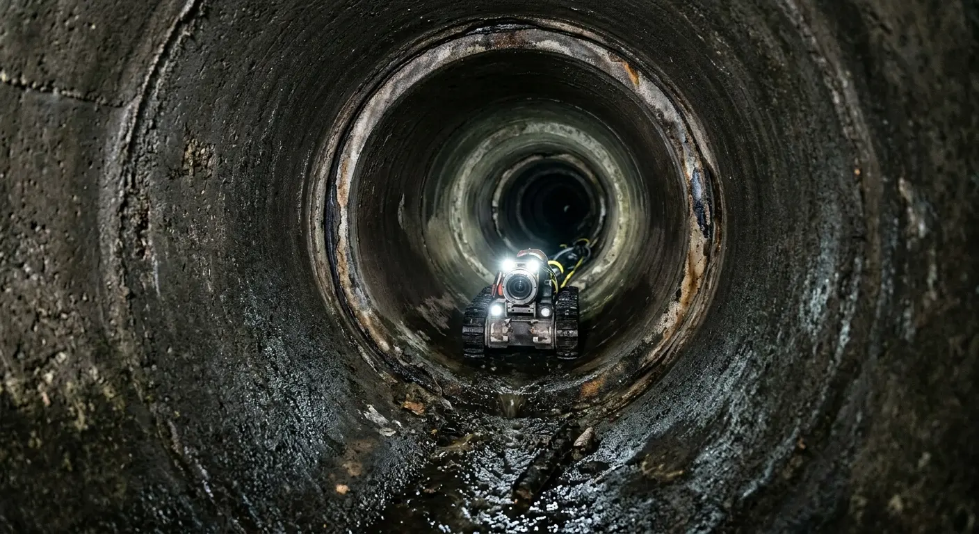 Robotic sewer camera inspecting pipe interior for Sewer Line Cleaning in Carlsbad